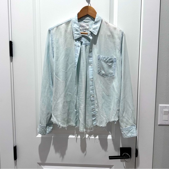 Rails Ingrid Raw Hem Light Vintage Button-Down Denim Shirt M - Picture 2 of 7
